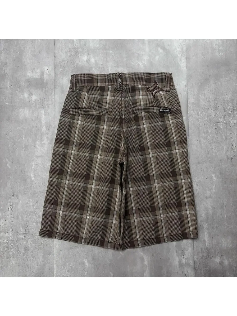 Y2K Brown Hurley Surf Grunge Plaid Baggy Skater Shorts